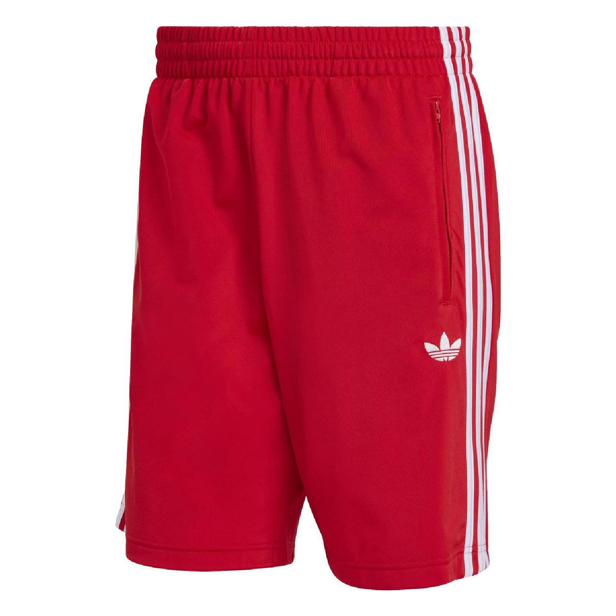 adidas Originals Firebird bermuda shorts, scarlet with elastic waist and white side stripes