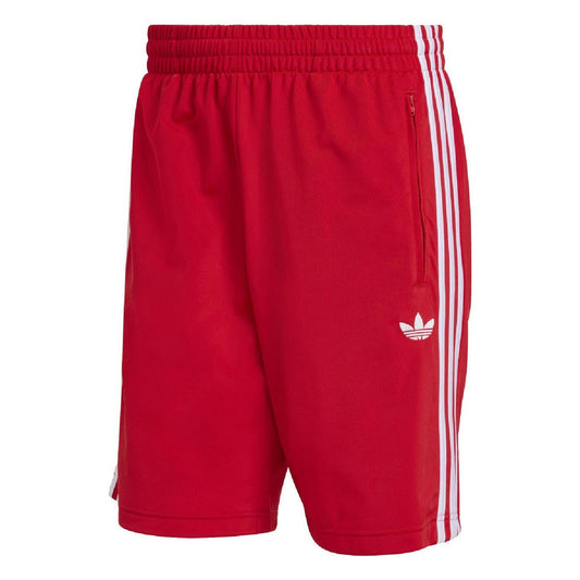 adidas Originals Firebird bermuda shorts, scarlet with elastic waist and white side stripes