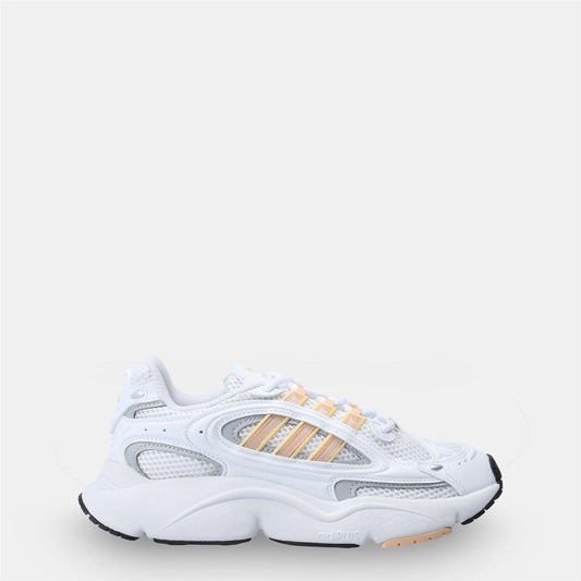 White adidas Originals Ozmillen lace-up trainers with side stripes and gum sole