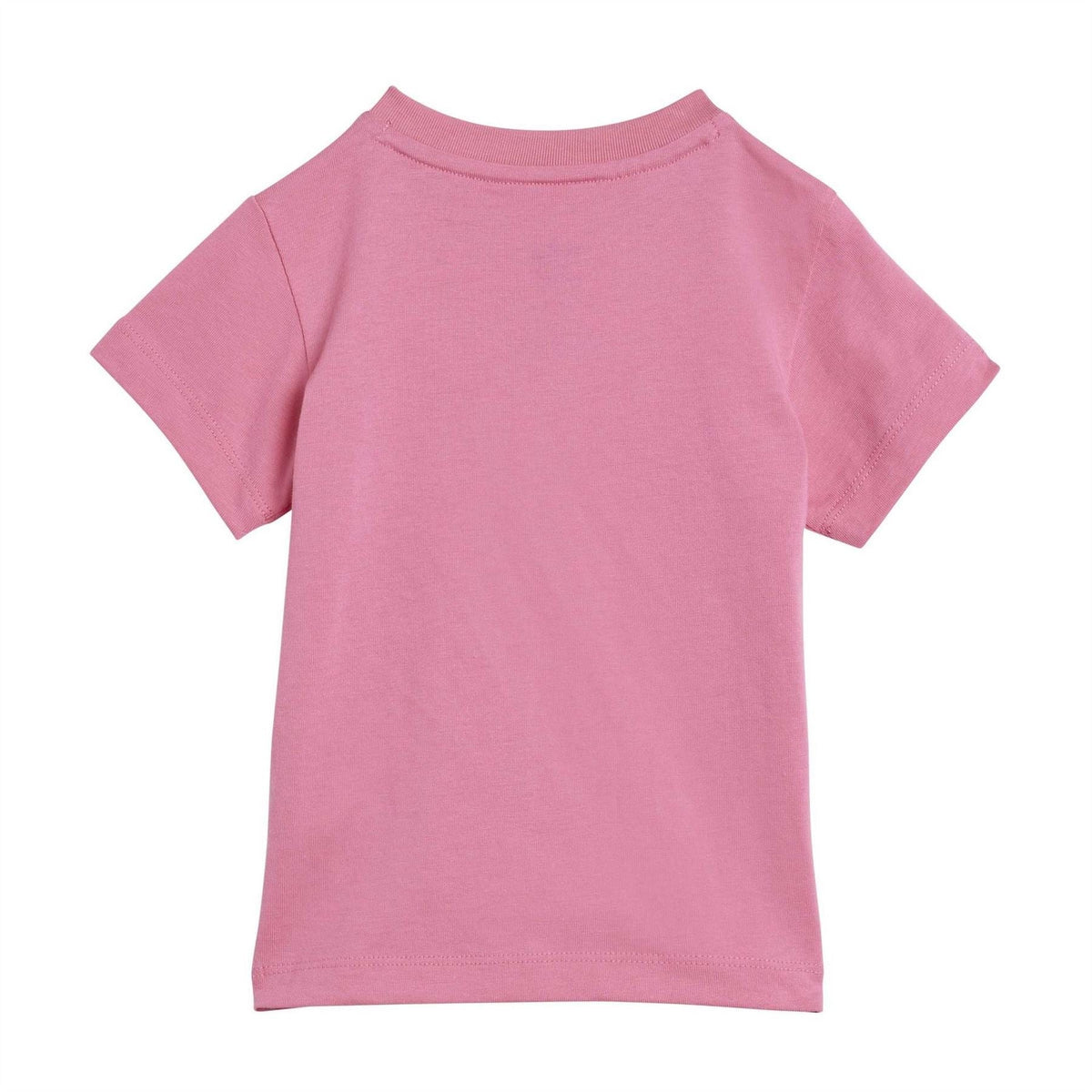 Kids' pink crew-neck short-sleeve T-shirt, plain back view.