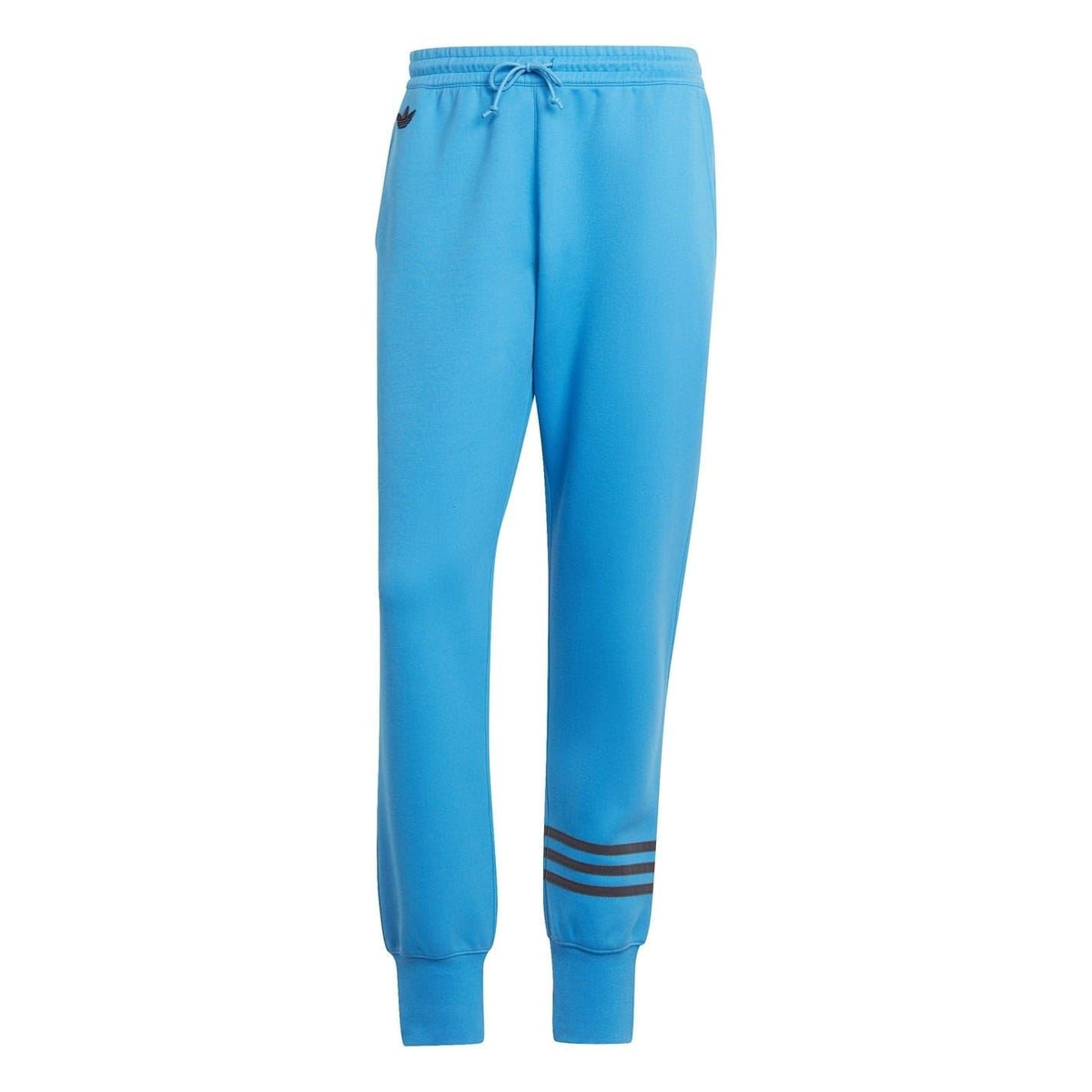 Bright blue slim joggers with drawstring waist and striped ankle cuffs