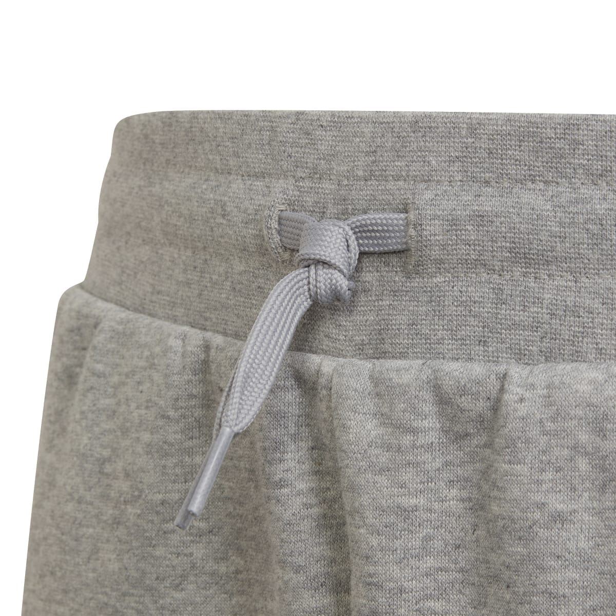 Grey junior shorts with drawstring cord and elastic waist band