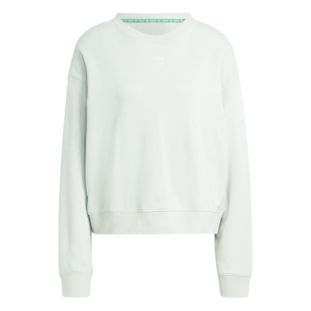 Women’s crewneck sweatshirt in pale light green, long sleeves with small chest logo
