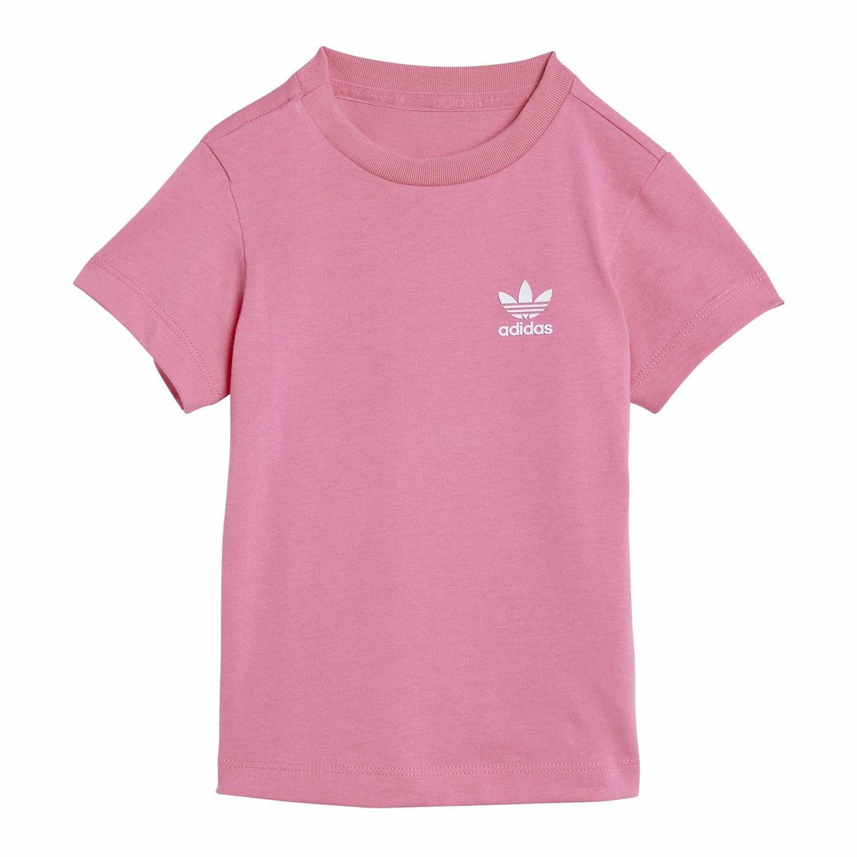 Infants pink crew-neck short-sleeve T-shirt with small adidas logo