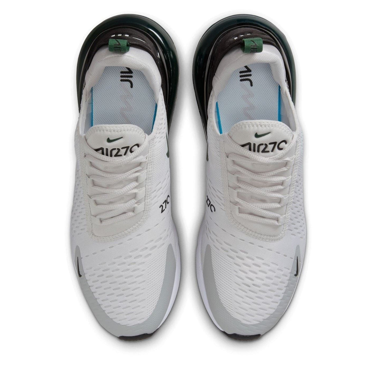 Nike Air Max 270 trainers, white mesh upper with blue accents and black logo