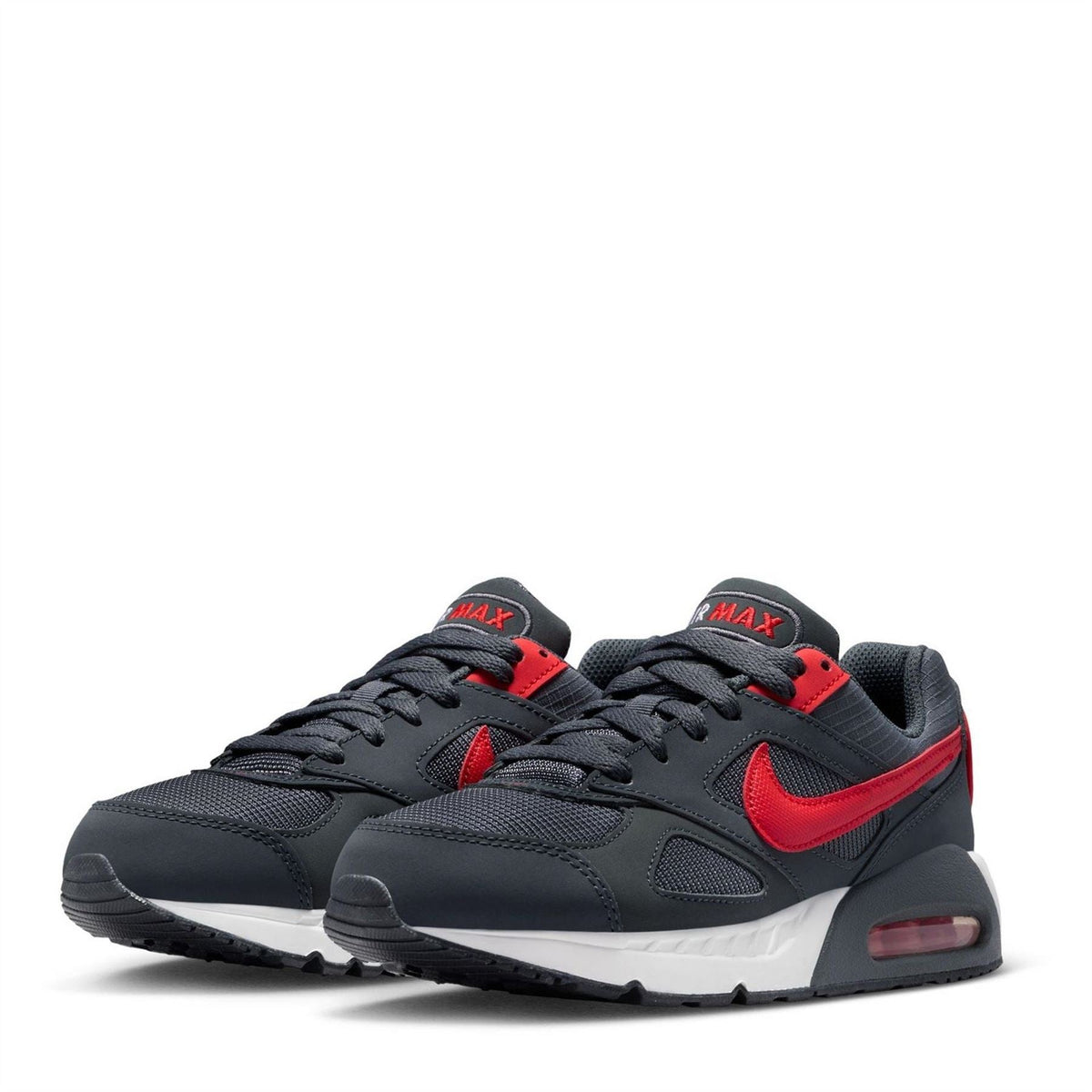Kids Nike Air Max Ivo sneakers, dark gray/black with red swooshes and air-window heel
