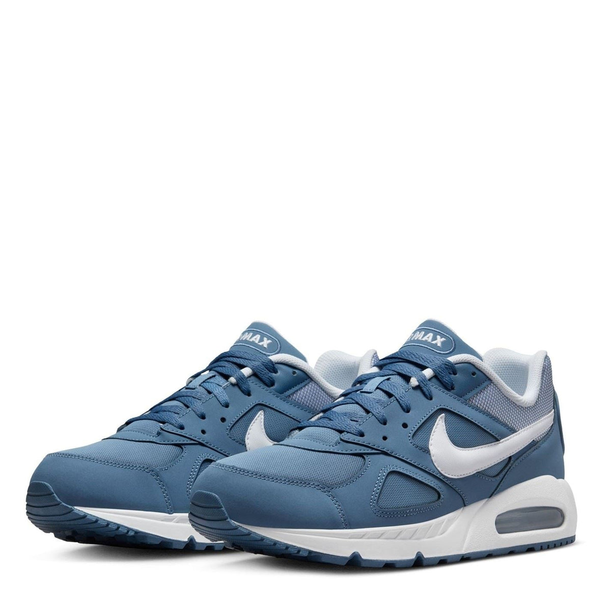 Blue trainers with light blue overlays, white Swoosh, and Air Max heel sole