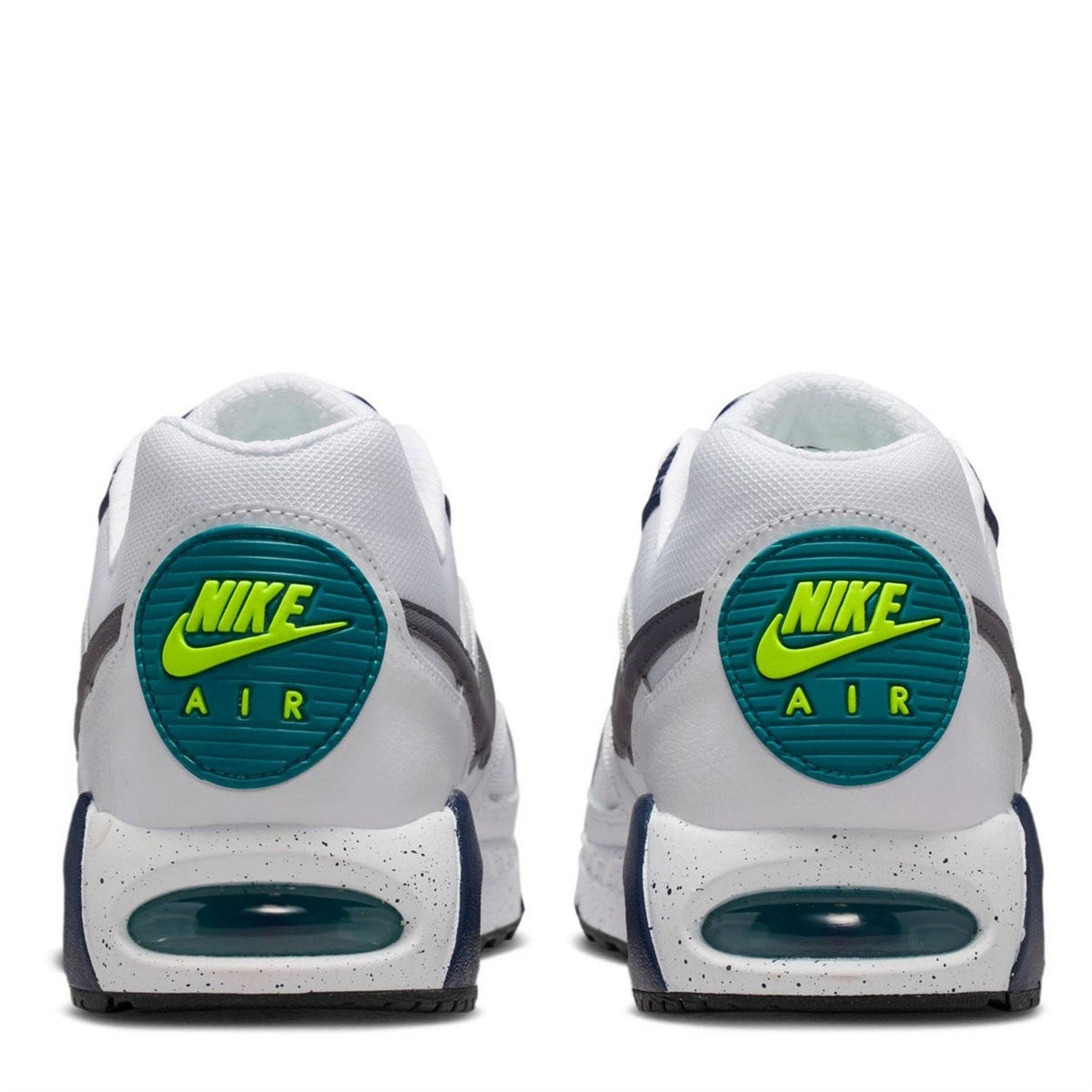 Air Max Ivo trainers heels in white with teal NIKE AIR patch and dark outsole.