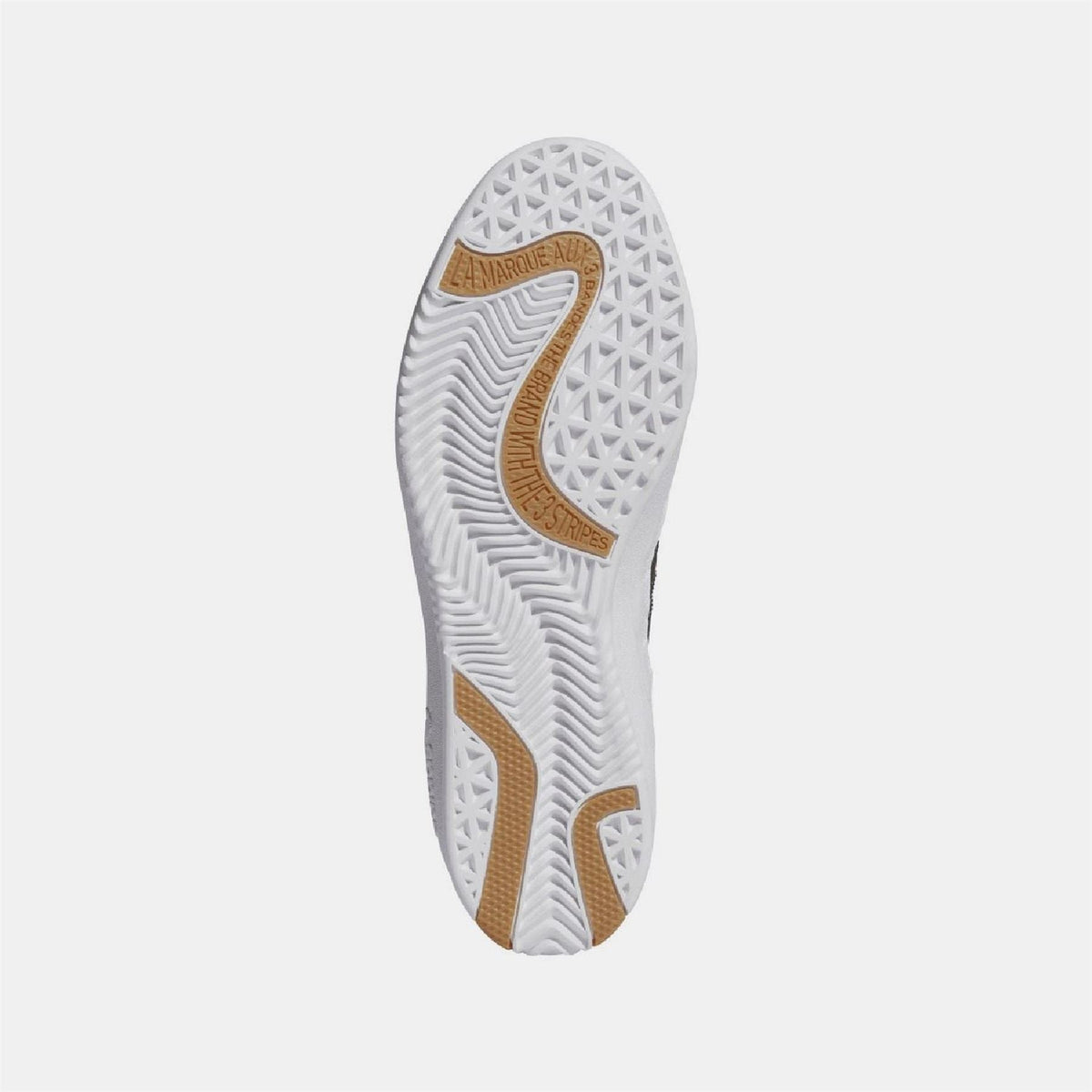 White outsole view with textured tread and brown inserts on adidas Originals trainers