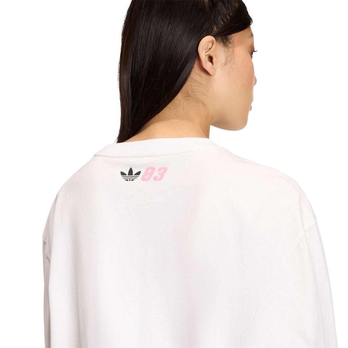 White adidas Originals long-sleeve T-shirt with back neck logo and trefoil detail