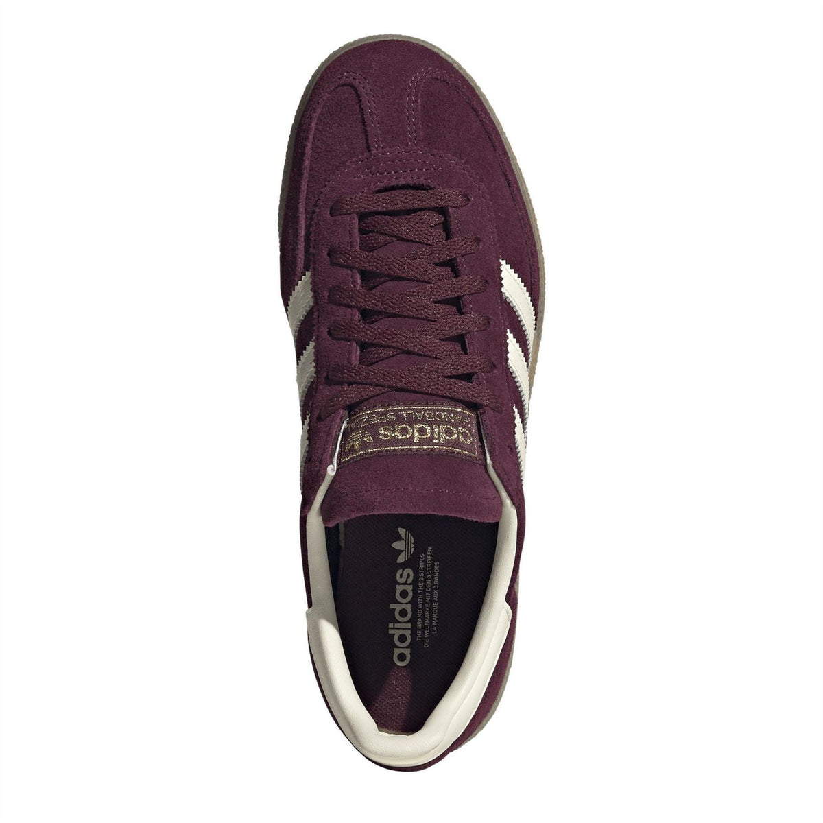 adidas Originals Handball Spezial shoes, maroon suede lace-up with white interior