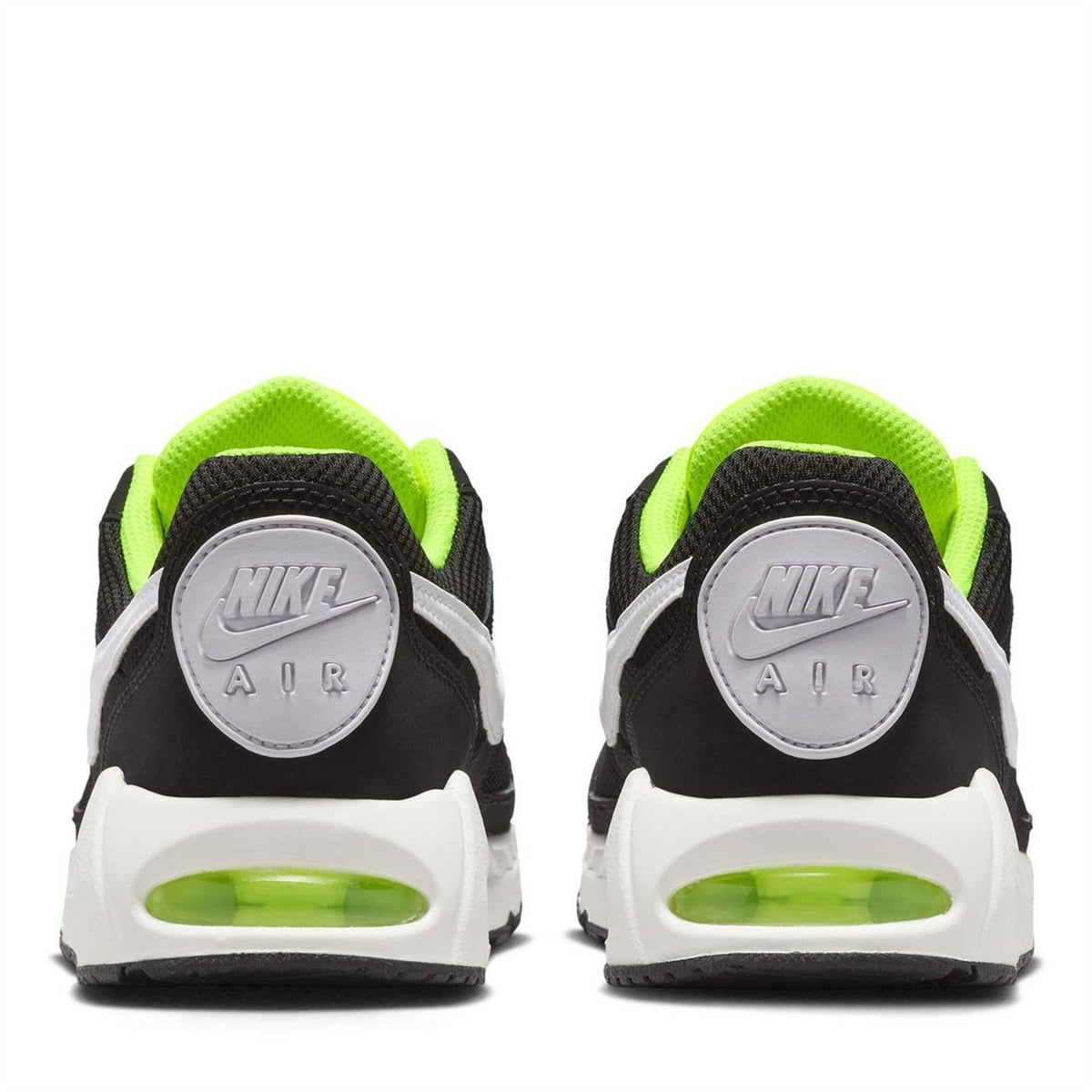 Black junior Air Max sneakers with neon green heel lining and NIKE AIR badge
