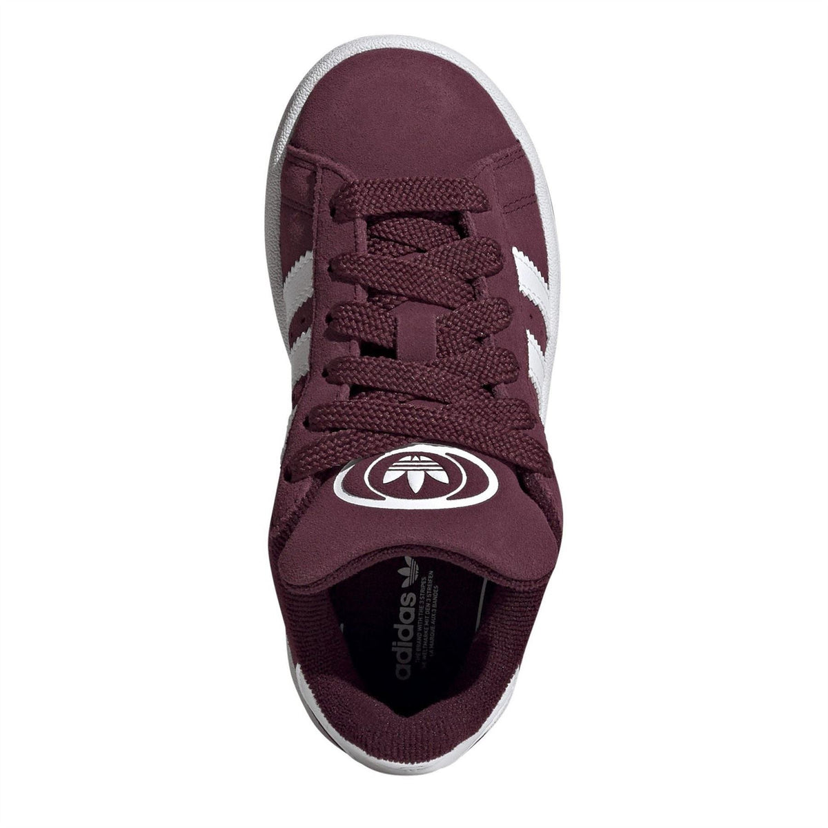 Kids' adidas Originals Campus 00s shoes, maroon with white logo and laces