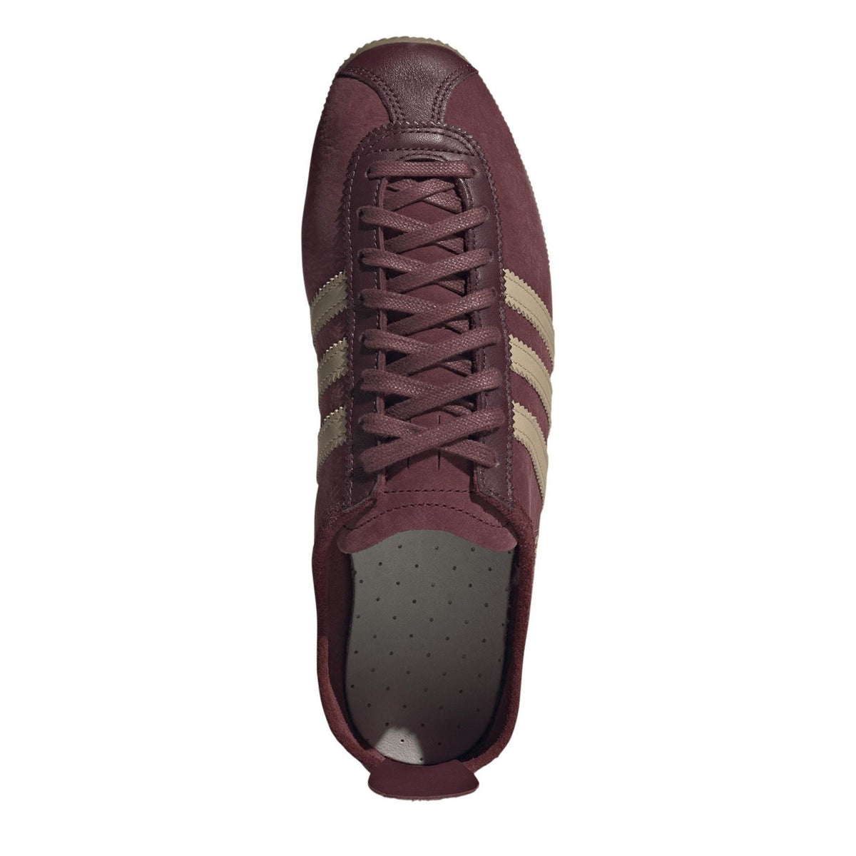 Men's burgundy low-top sneakers with lace-up front and perforated toe panel