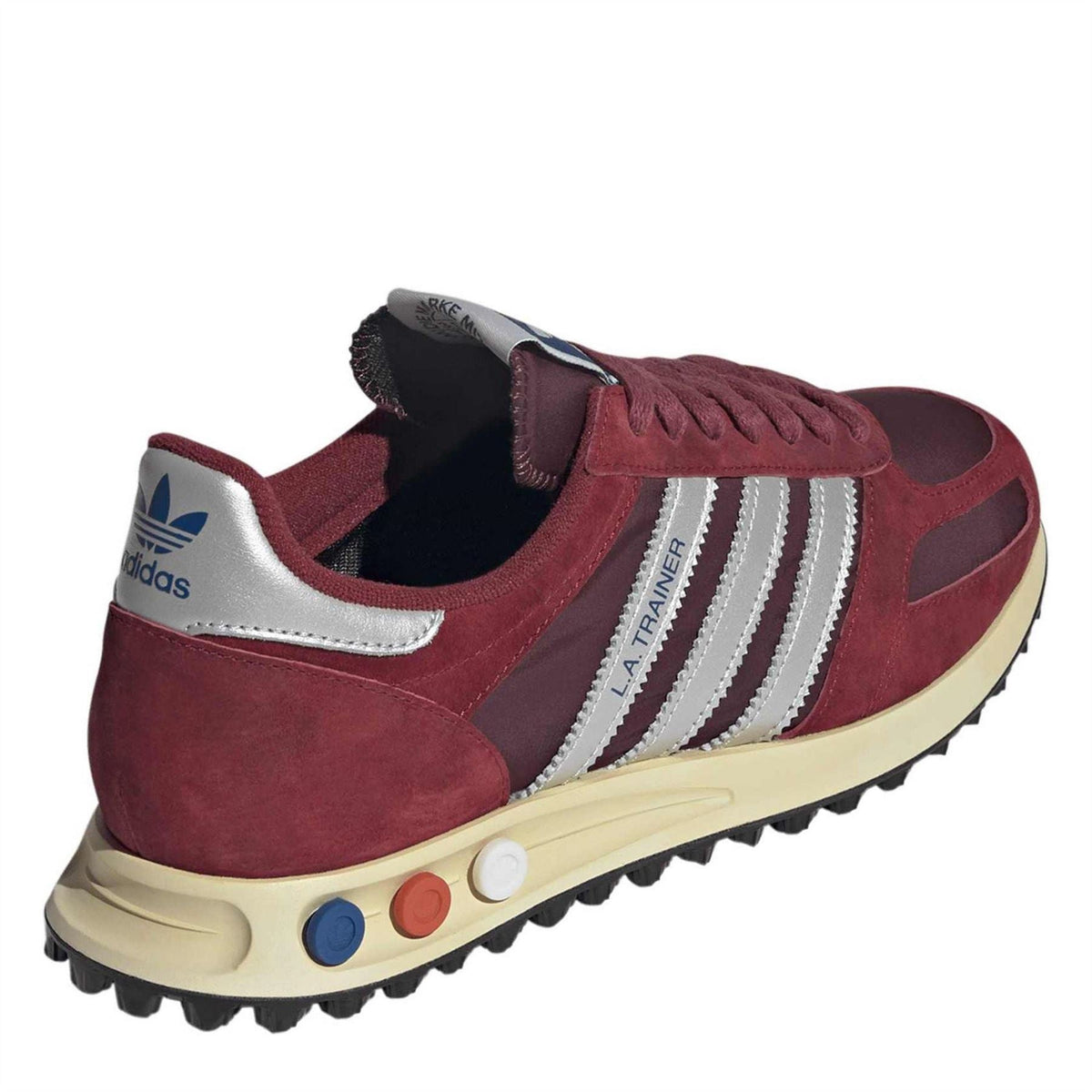 adidas Originals LA Trainer OG sneakers, burgundy upper with metallic silver heel detail