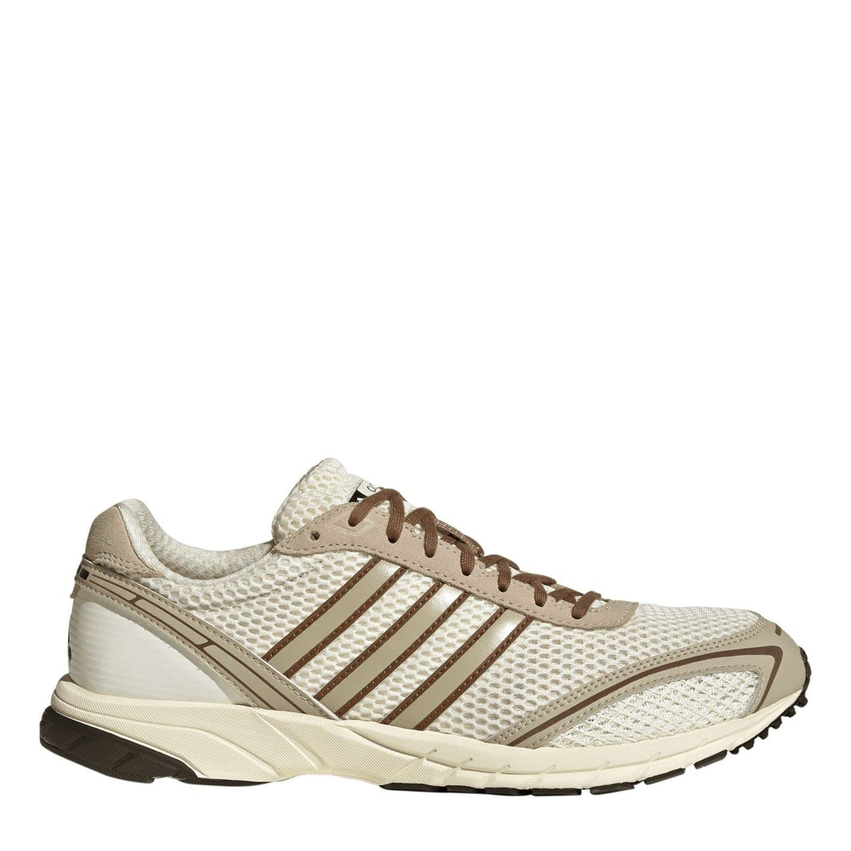 Off-white adidas Adizero mesh trainers, brown three stripes, lace-up