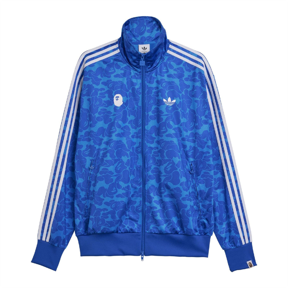 adidas Originals Bape Firebird Track Top in navy with logo details, stylish tracksuit jacket with ribbed cuffs and collar