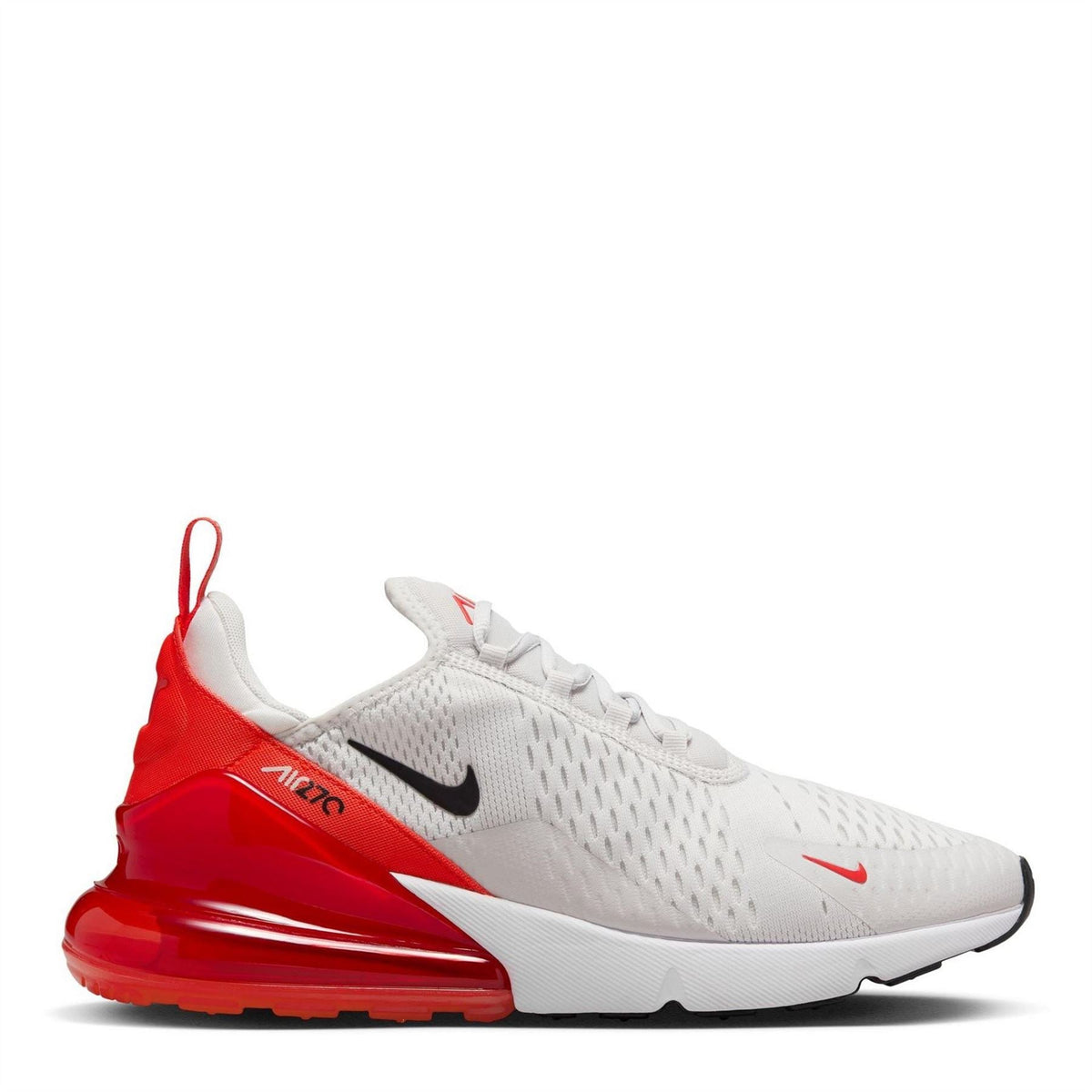 Nike Air Max 270 men's trainers, white knit upper with red heel and red air unit