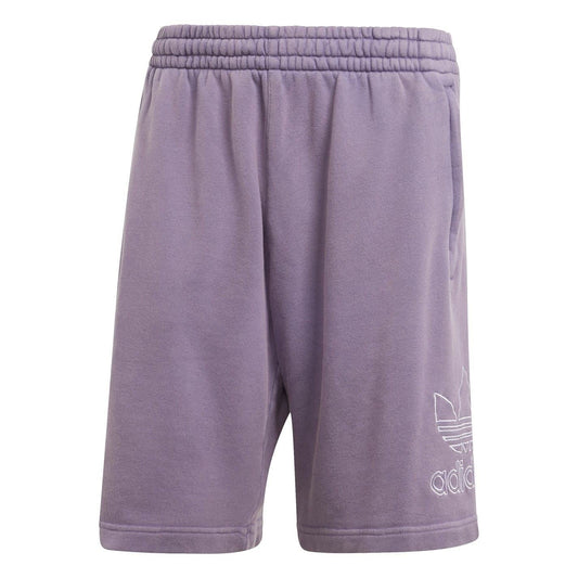 Purple adidas bermuda sweat shorts with elastic waistband and side graphic logo