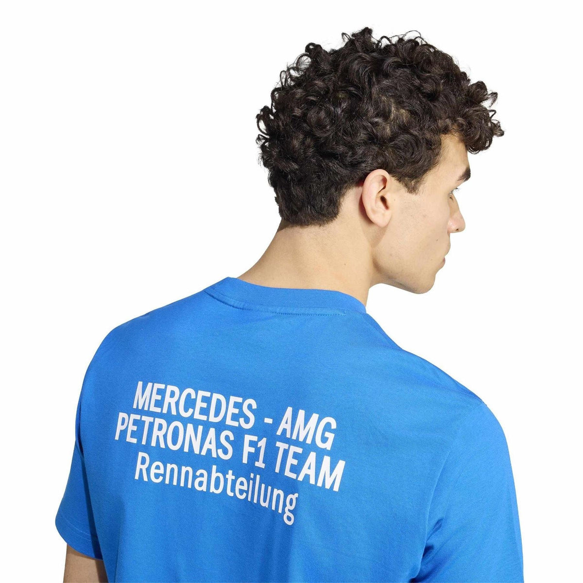 Blue T-shirt back with MERCEDES-AMG PETRONAS F1 TEAM Rennabteilung print