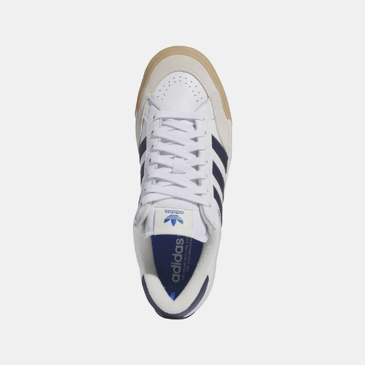 adidas Originals Nora trainers, white lace-up sneaker with perforated toe and navy heel tab