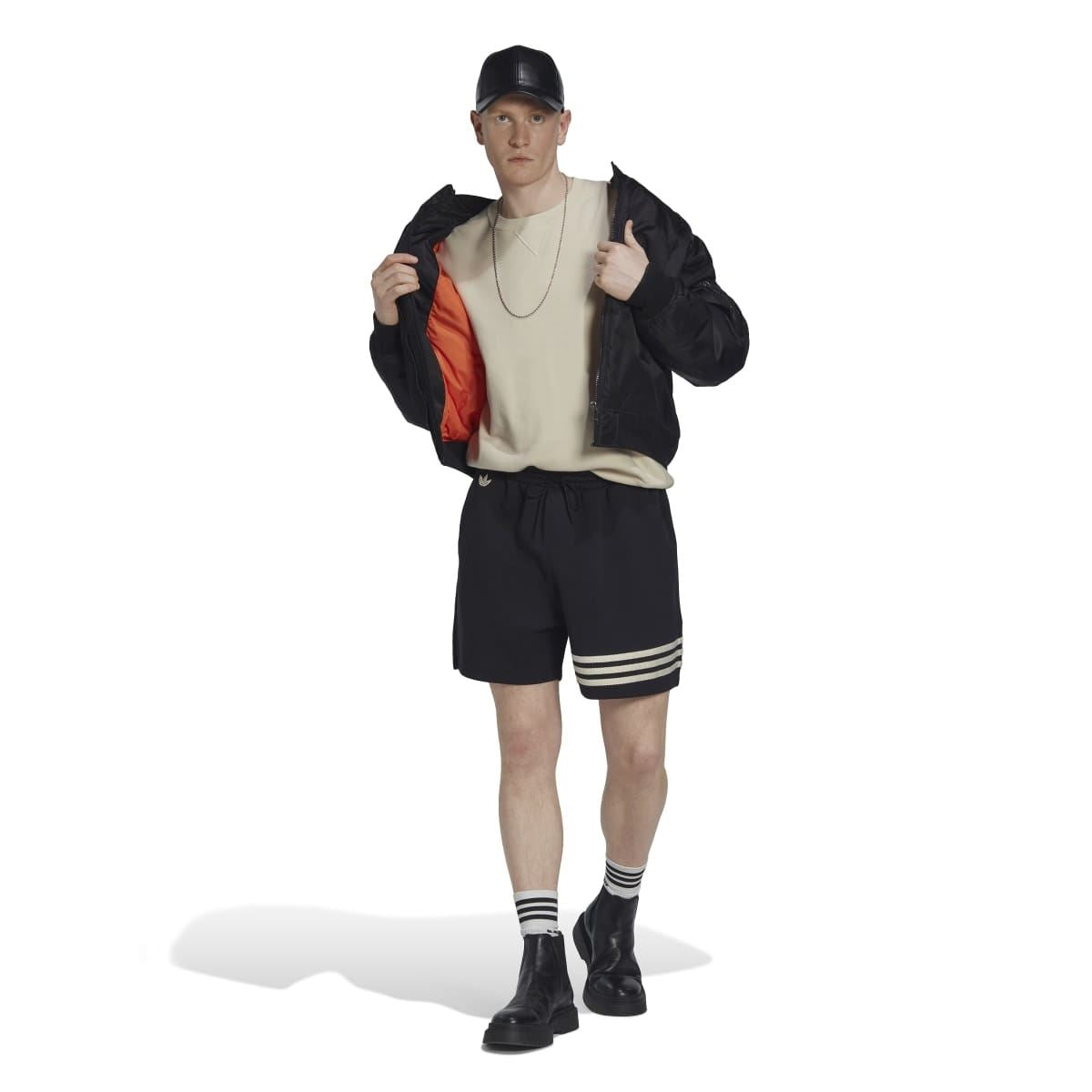 adidas Originals black shorts with drawstring waist and three-stripe hem band