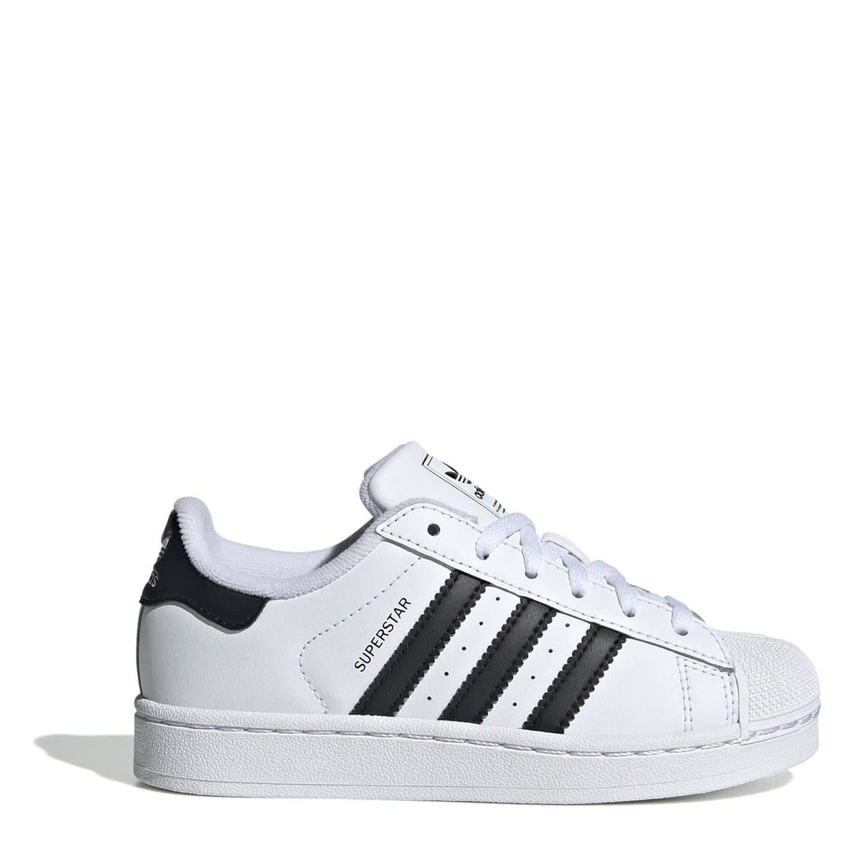 adidas Superstar low-top sneakers, white leather with black stripes and shell toe