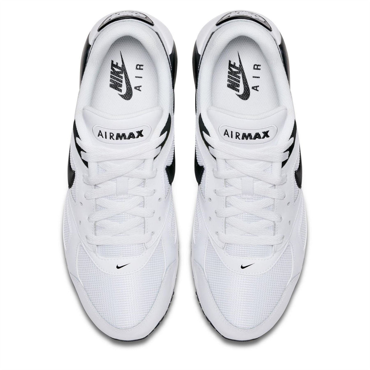 White Nike Air Max Ivo trainers, top view with white laces and black heel logos