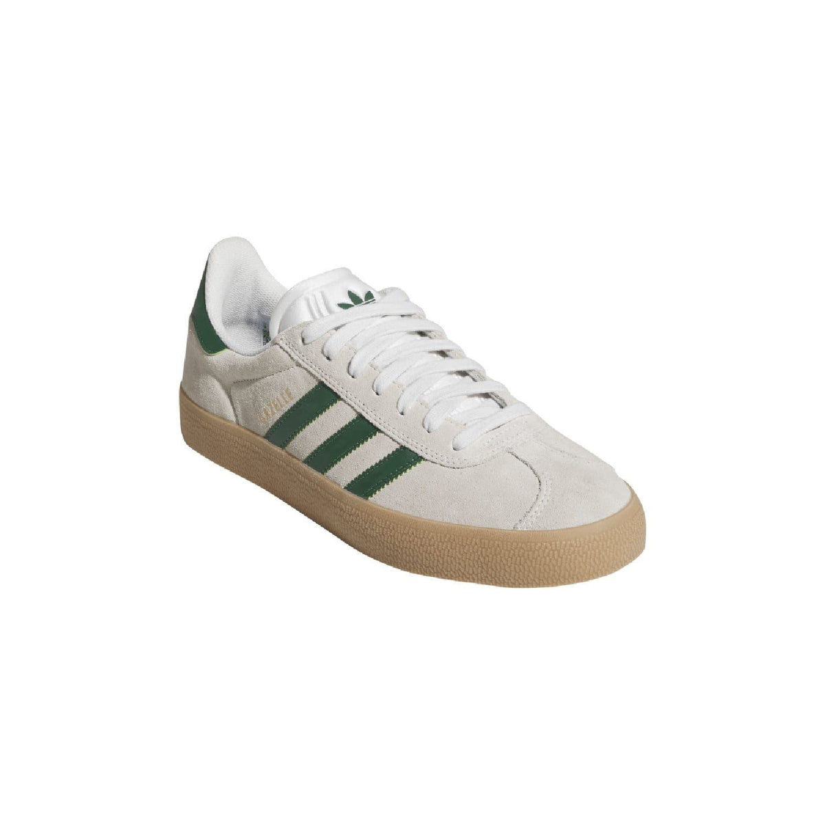 adidas Gazelle Advantage sneakers, off-white upper with green stripes and tan gum sole