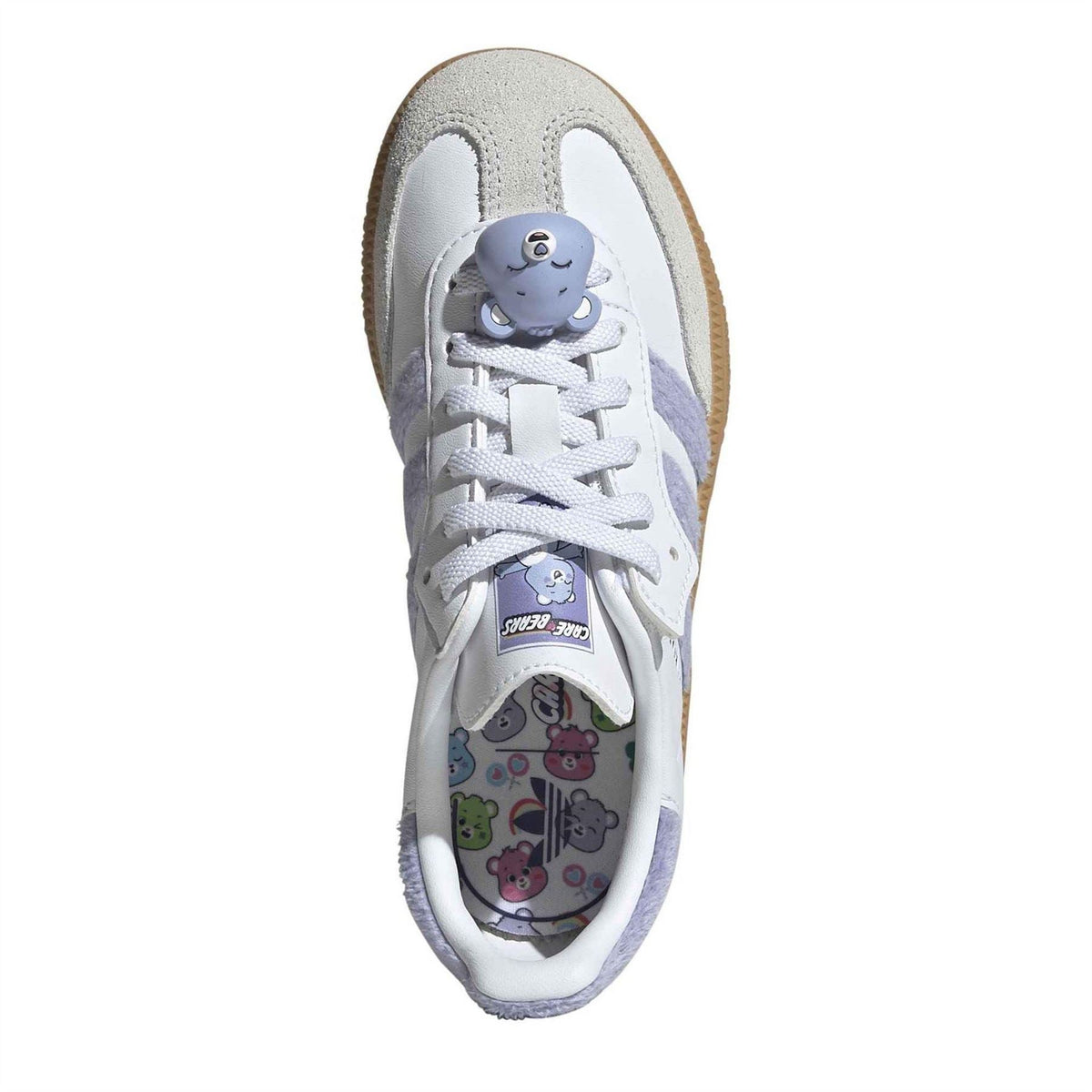 Kids' adidas Originals Samba-style sneaker, white sockliner with Care Bears print