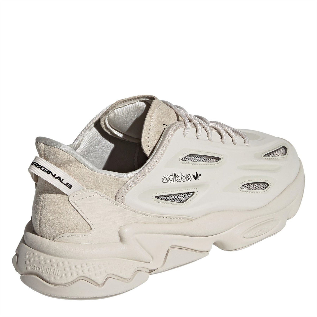 adidas Originals Ozweego Celox footwear with mesh and synthetic overlays in white and gray color scheme.