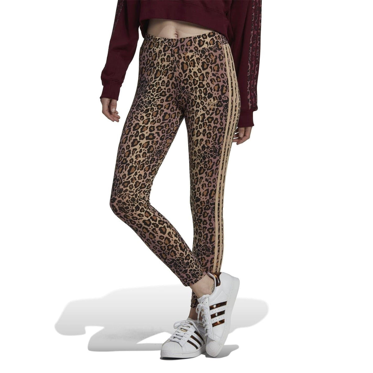 adidas Originals leopard-print 7/8 leggings with side athletic stripes and tapered fit
