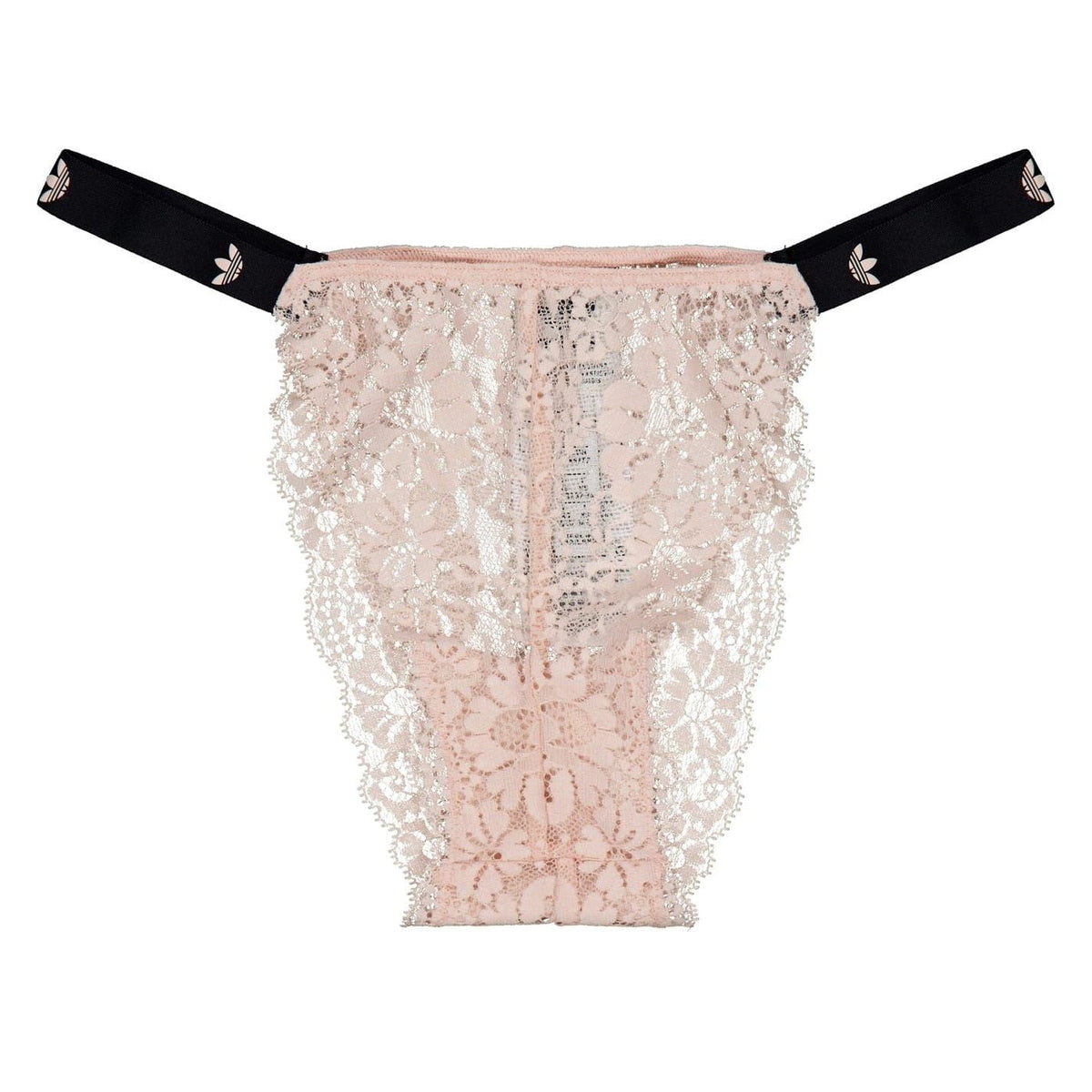 Peach lace Brazilian pant with black logo-trim waistband