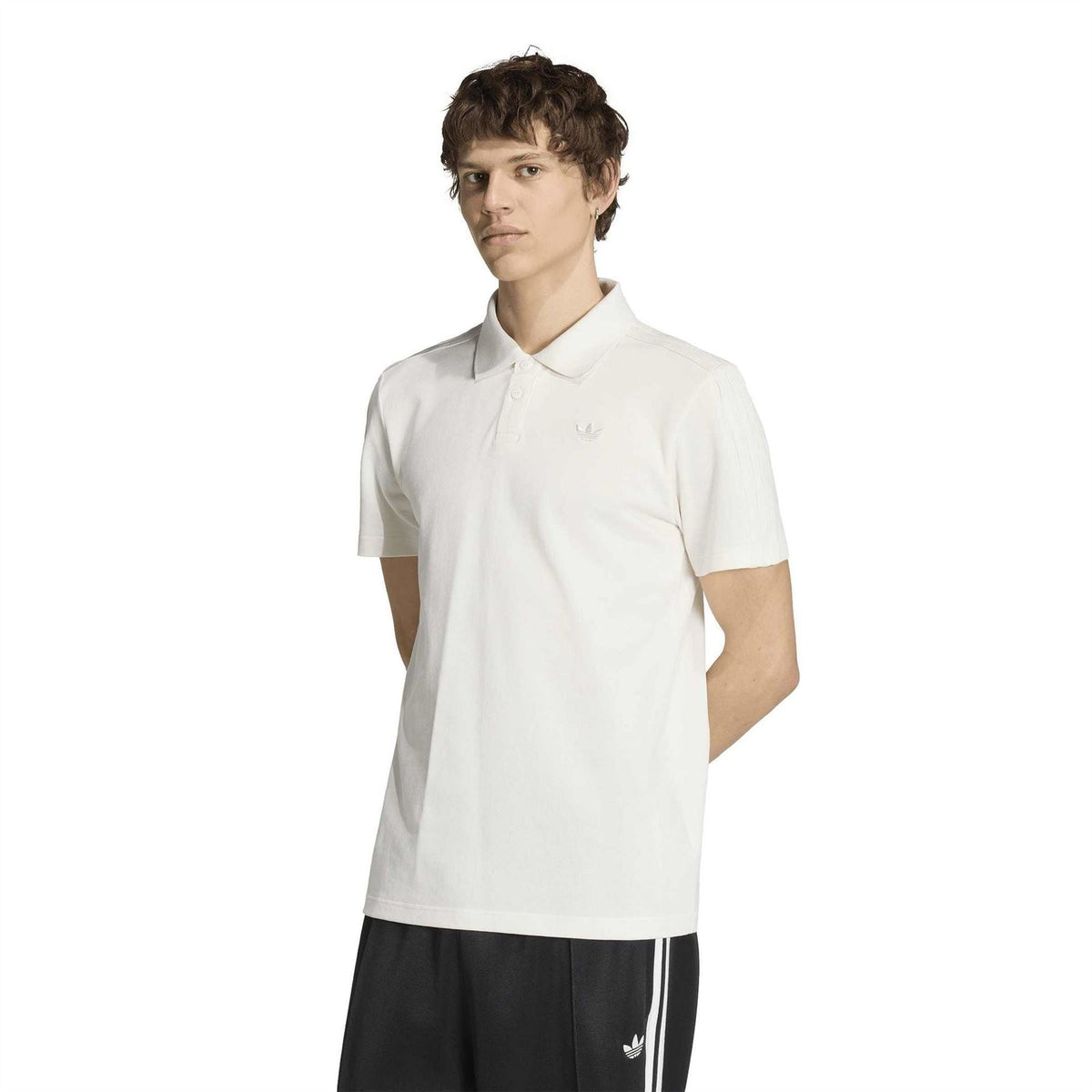 Cloud white polo shirt with adidas trefoil logo on chest and short sleeves