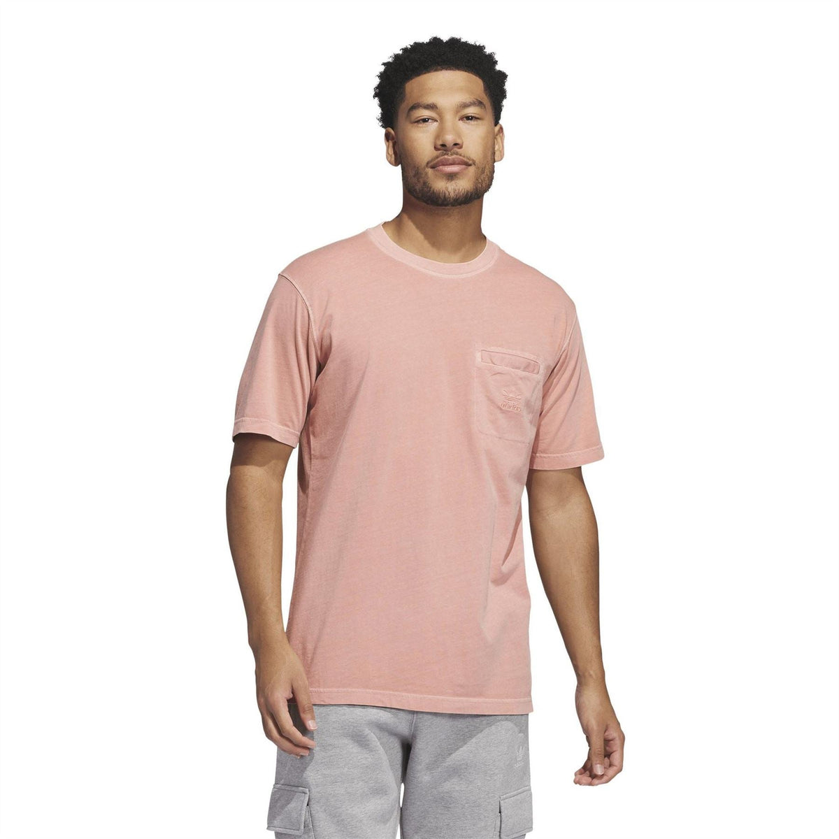 adidas Originals Wonder Clay pocket T-shirt on model, short sleeves and crew neck
