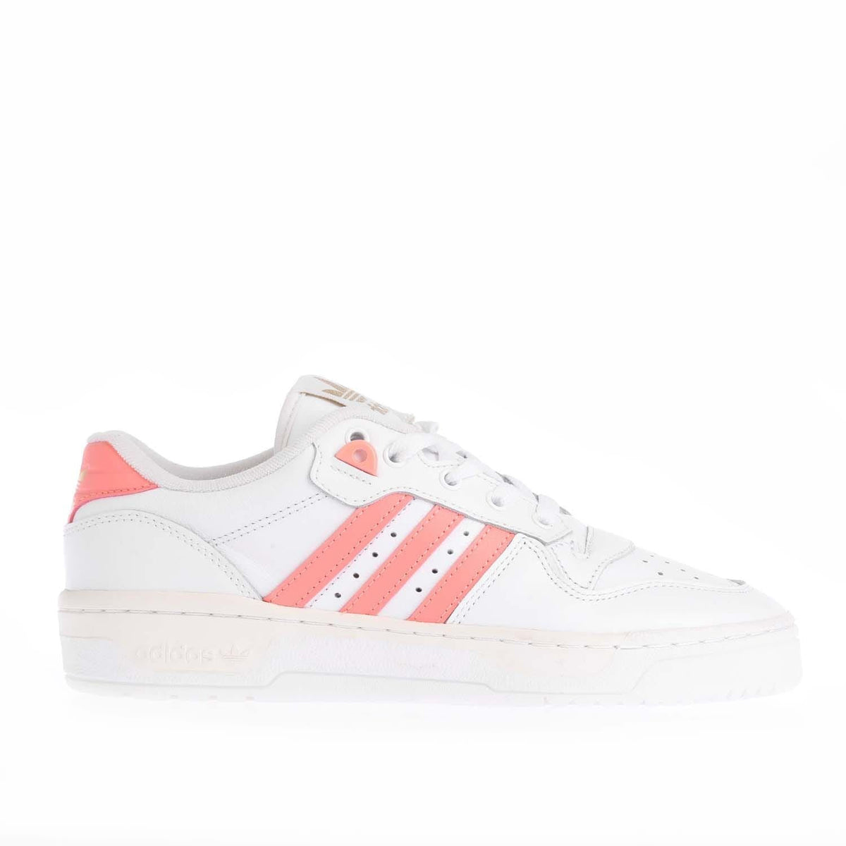 White adidas Rivalry Low low-top trainers with coral/pink stripes
