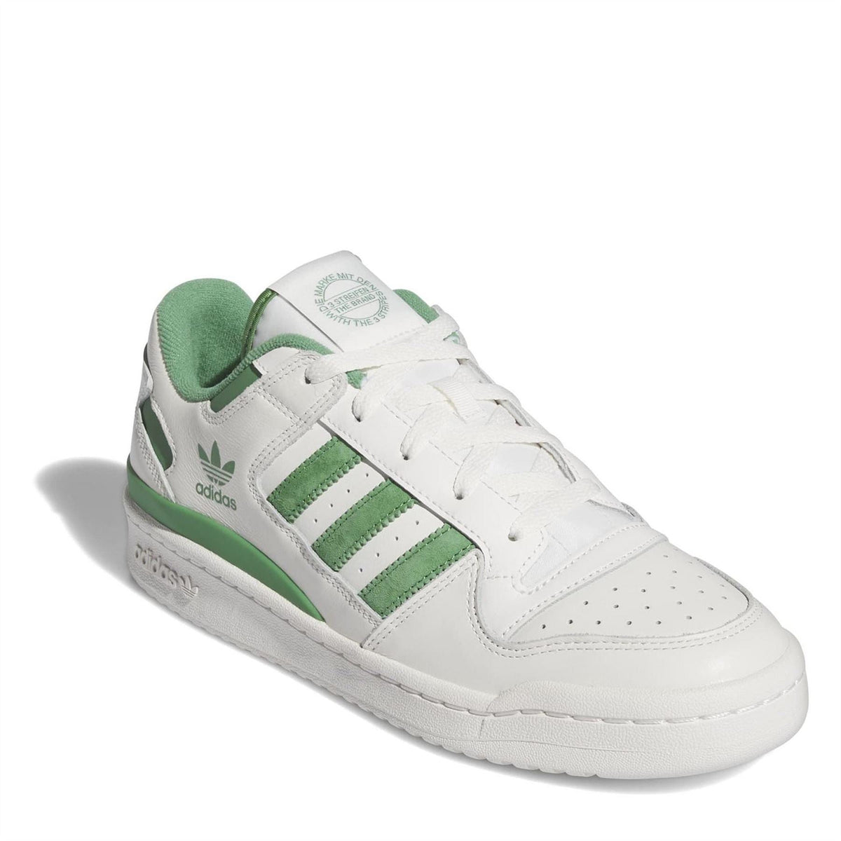 adidas Originals low-top sneakers, white leather with green accents and stitched details