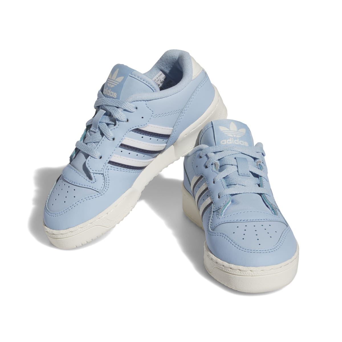 Kids' light blue low-top trainers pair, adidas logo on heel tabs