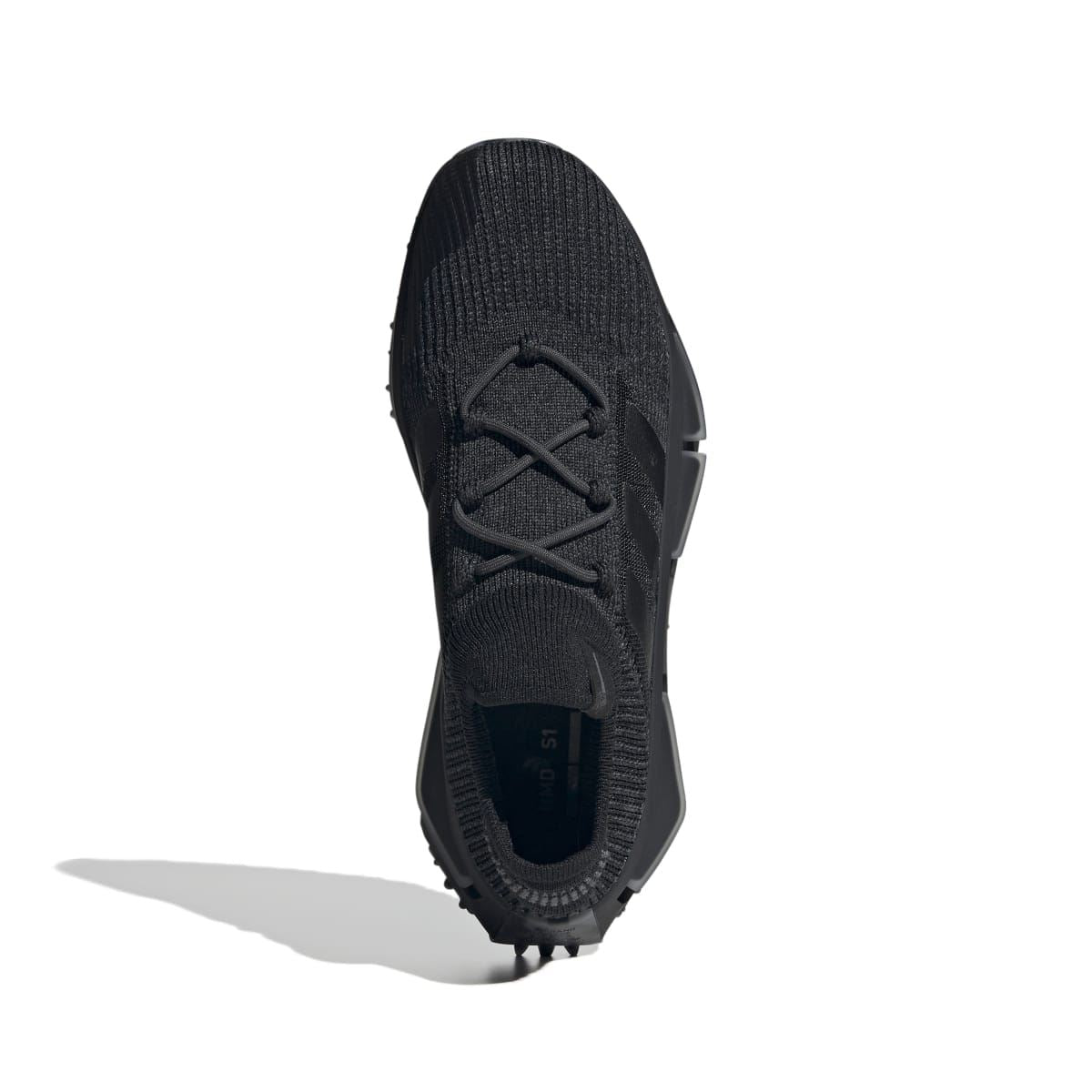 Black lace-up trainer with mesh upper and cushioned collar