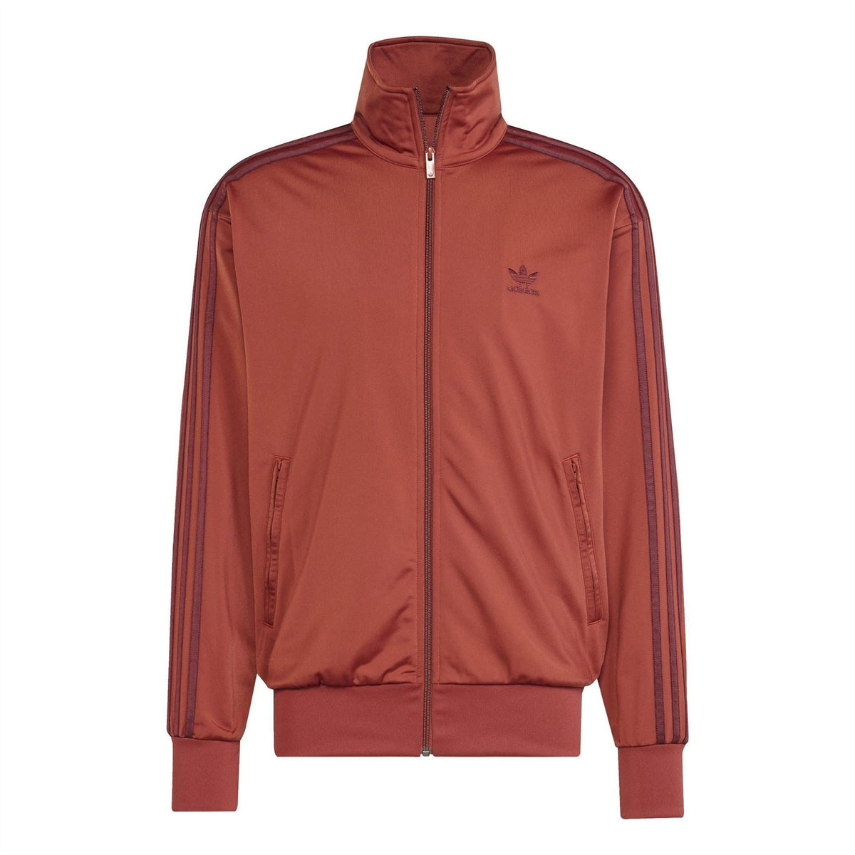 adidas Originals Firebird TT track jacket in rust red, full-zip with stand collar