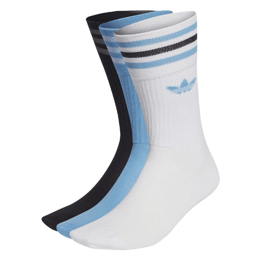 adidas Originals 3-pack crew socks in white with blue stripes and trefoil logo