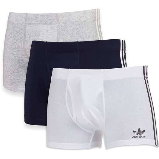 Set of three adidas Originals men's trunk underwear in black, with elastic waistband and classic logo design.