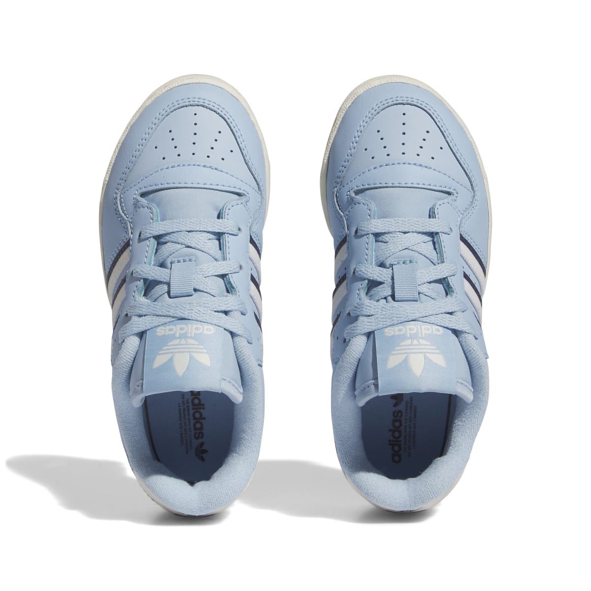 Kids' light blue low-top trainers, front view with lace-up eyelets