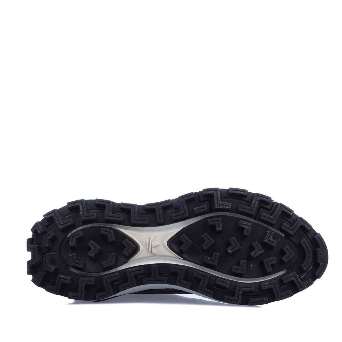 Black rubber outsole with tread pattern on adidas Retropy P9 trainers.