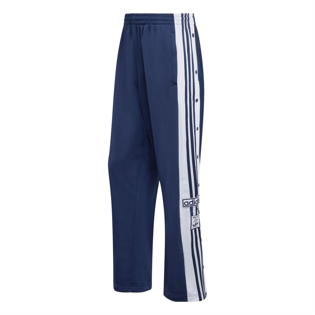Men's indigo open-hem woven track joggers with elastic waist and side stripe