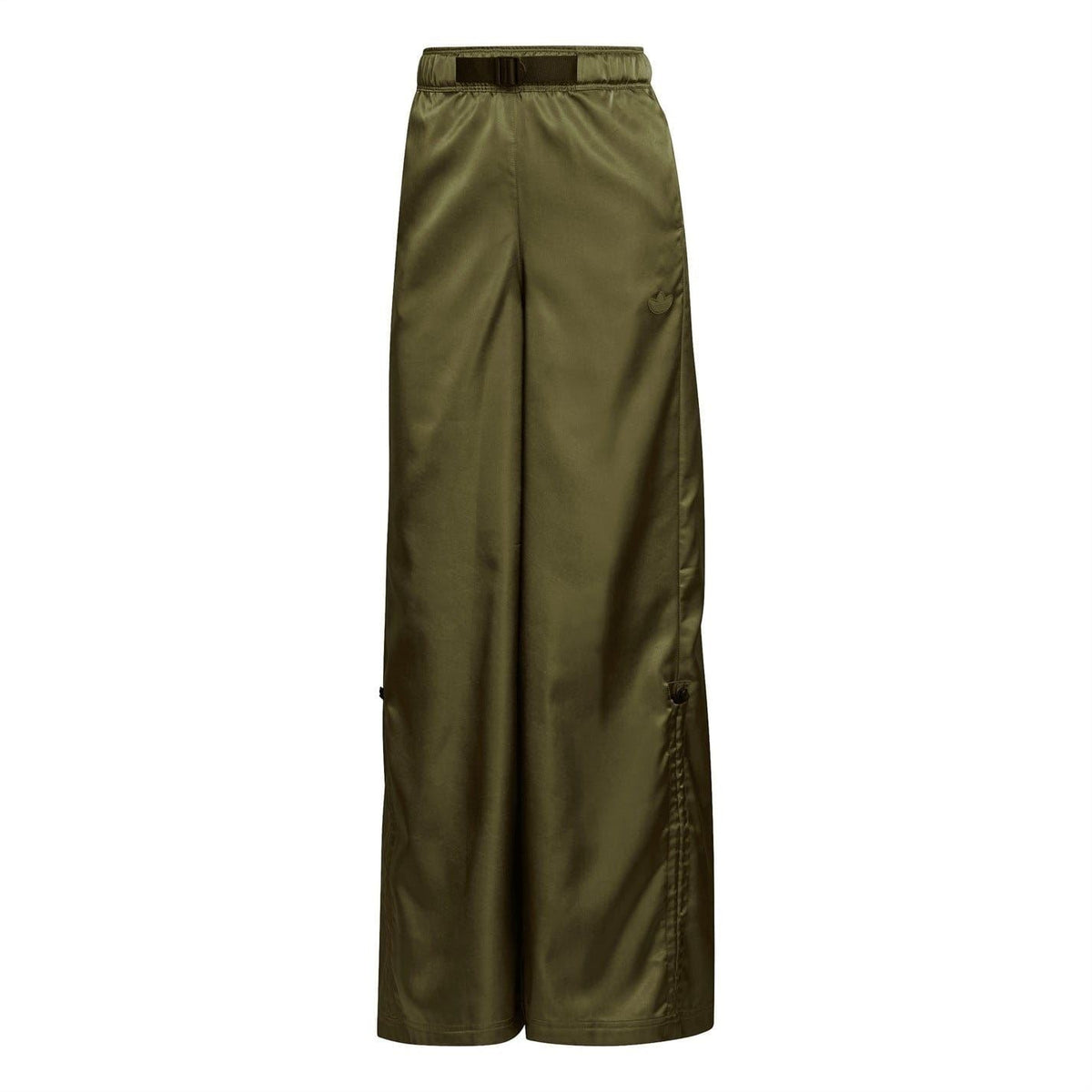 Olive cargo pants with elastic waistband and relaxed wide-leg fit