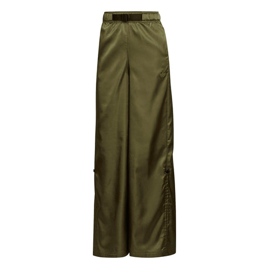 Olive cargo pants with elastic waistband and relaxed wide-leg fit