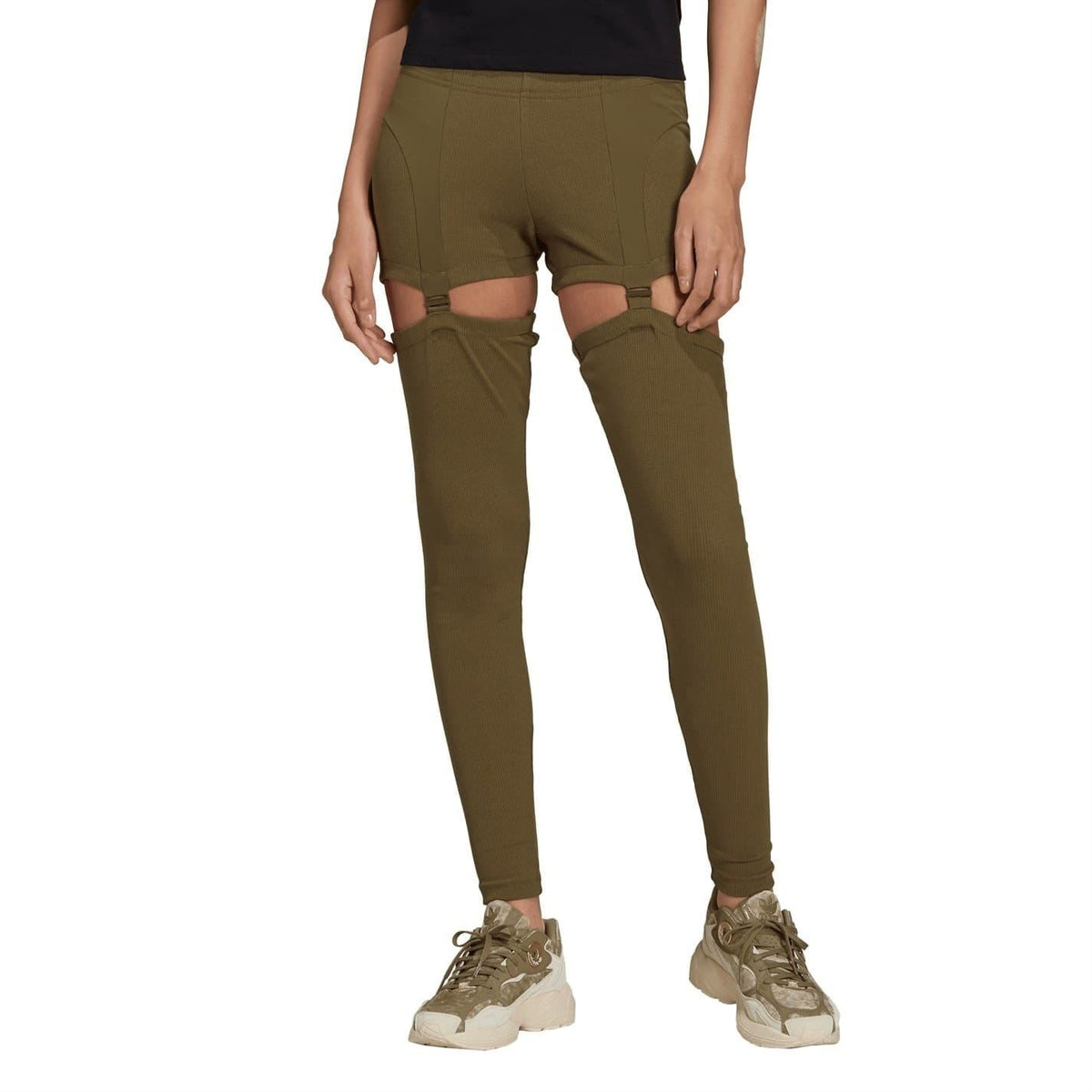 adidas Originals olive leggings with ribbed thigh overlay and slim fit