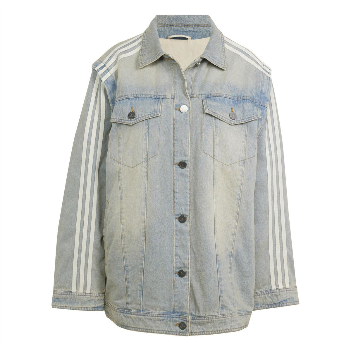 adidas Originals light denim collared jacket with side stripe panels and button front