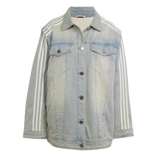 adidas Originals light denim collared jacket with side stripe panels and button front